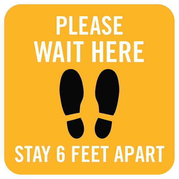 Identity Group Please Wait Here, 6 Feet Apart, Yellow, 15" 8480Y